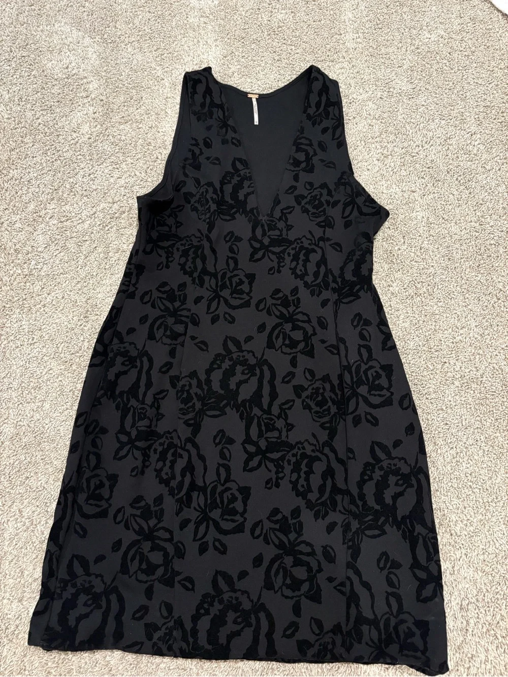 Free People Black Floral Burnout V-Neck Midi Dress